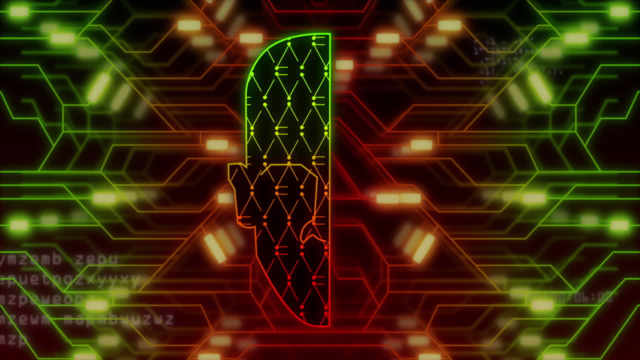 Animation of digital head over network of connections and data processing