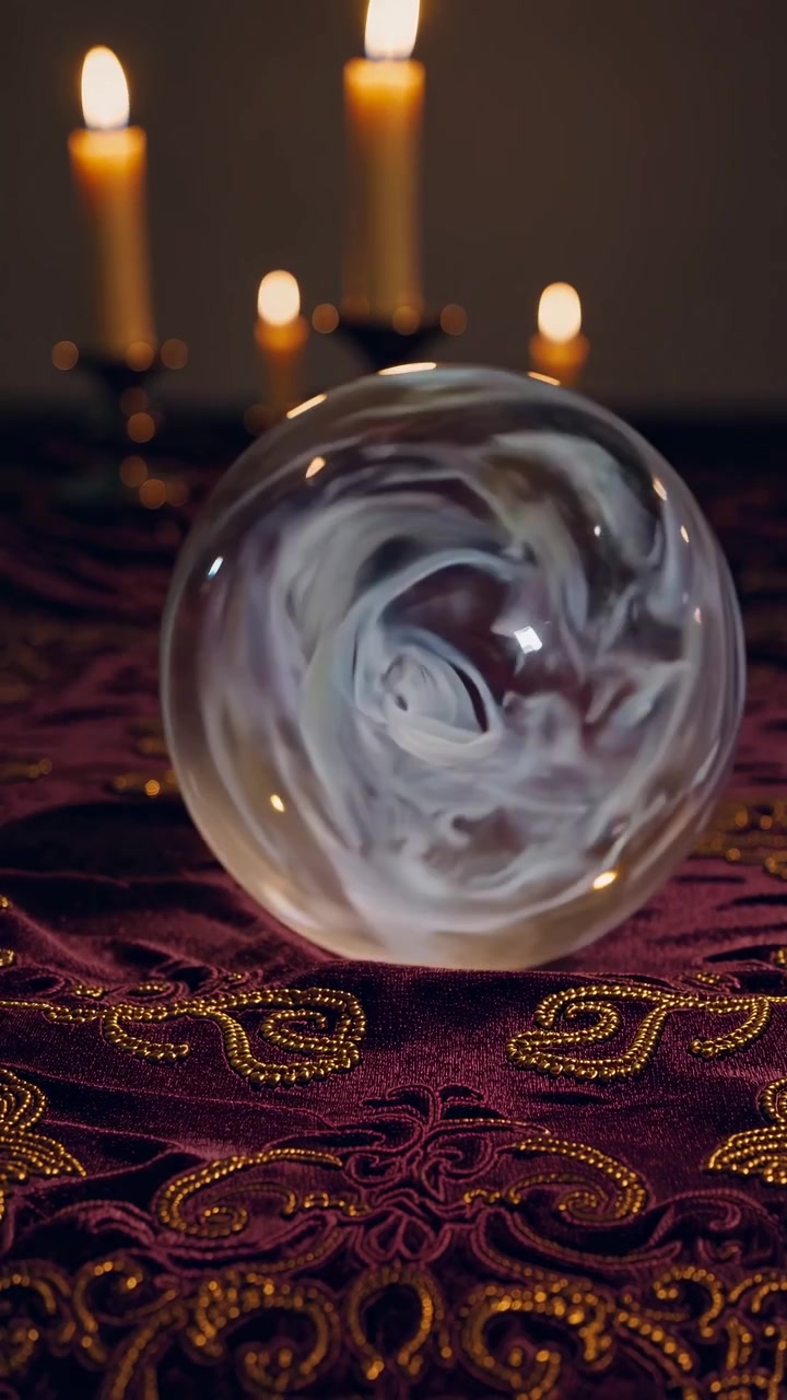 Crystal Ball with Swirling Smoke on Ornate Velvet Fabric