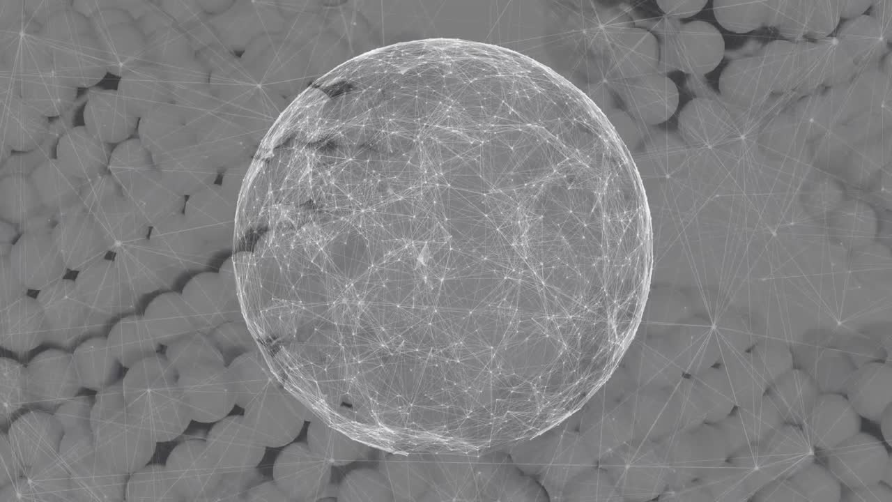 박동하는 회색 공을 가로지르는 네트워크 글로브