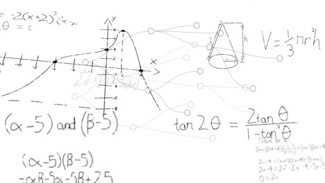 Animation-of-mathematical-data-processing-over-white-background