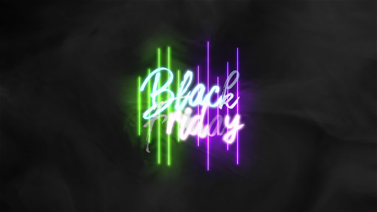 Black Friday with neon blue and green lines with smoke on black gradient