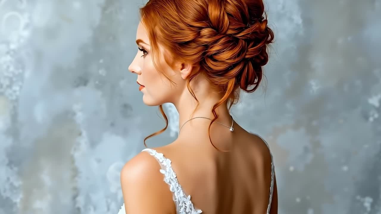 A woman in a wedding dress with her back to the camera