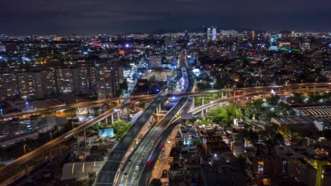 Mexiko-Stadt-Luftverfolgung-Hyperlapse-Autobahn-Nacht-Schöne-Lichter
