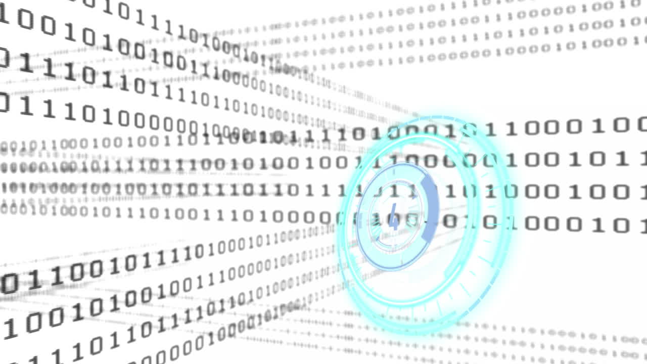 Animation of scope scanning and binary coding on white background