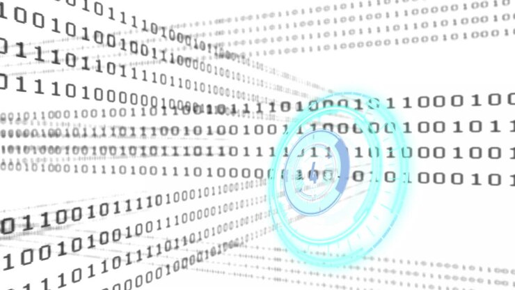 Animation of scope scanning and binary coding on white background