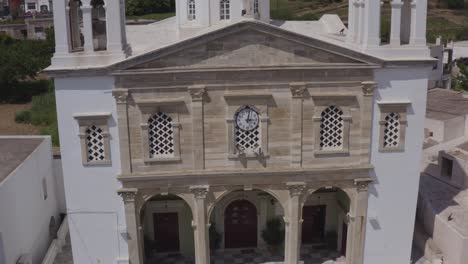 Aerial---Close-shot-of-church-in-Falatados-village-in-Tinos,-Greece