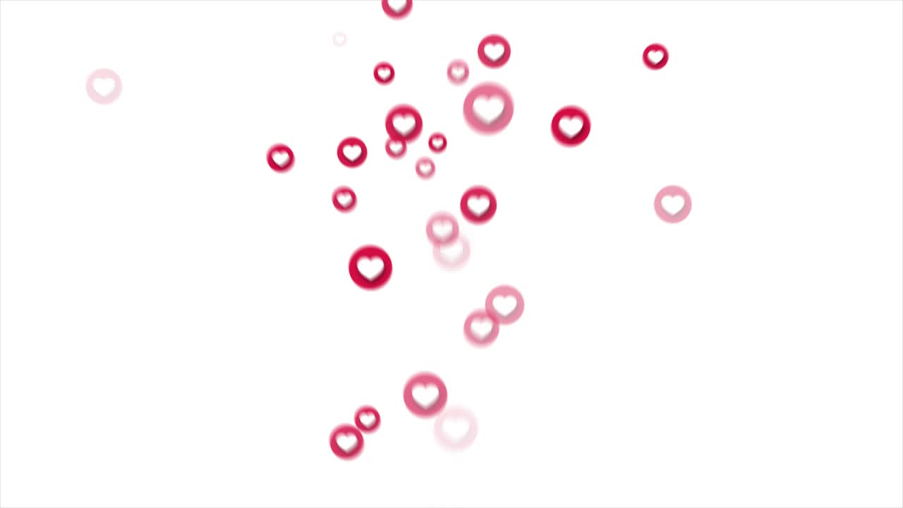 Loopable animation slowly moving up pink like icons hearts on transparent background with alpha channel.