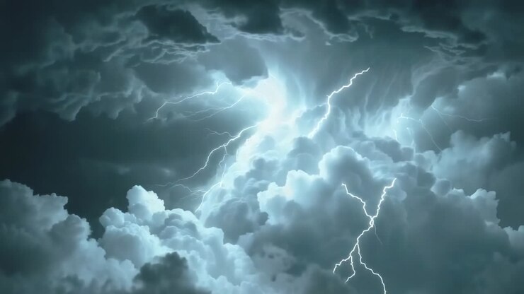 Dramatic Lightning Strikes in Dark Storm Clouds