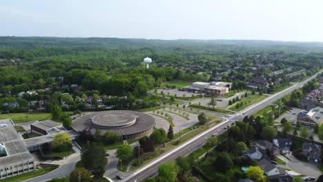 drone flying over busy hamilton road in the summer