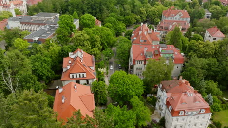 Aerial tilt shot over architecture, revealing the Sopot skyline, summer in Poland