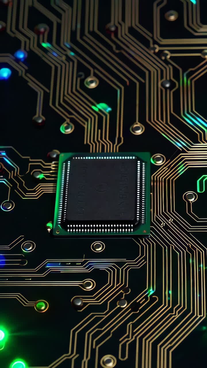 Circuito stampato con luci che brillano e microchip