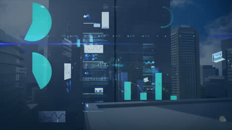 animación del procesamiento de datos sobre el paisaje urbano