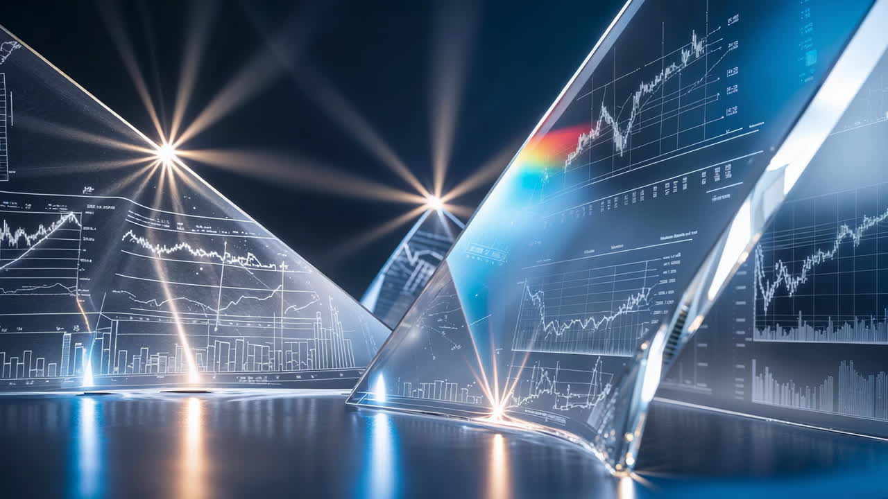 Futuristic Data Visualization and Financial Analysis Display