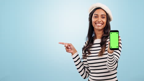 Woman,-phone-and-green-screen-for-fashion