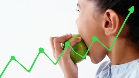 animation of graph over caucasian girl eating apple