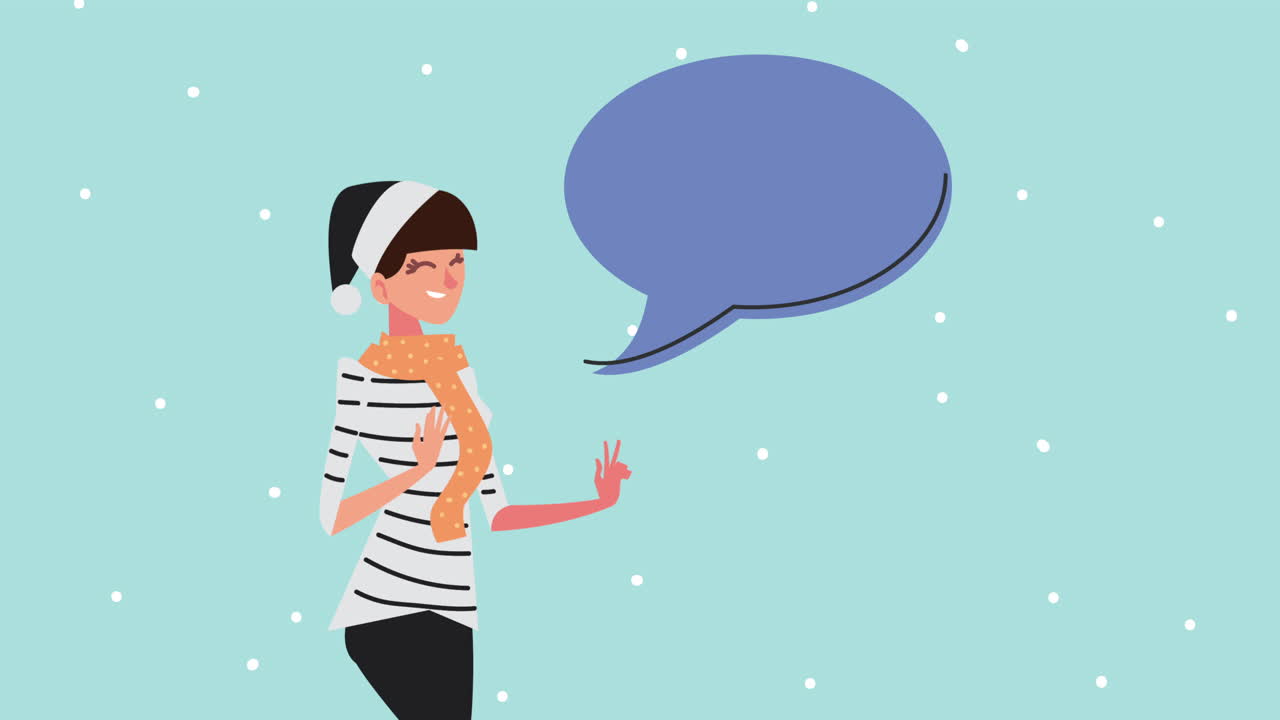 サンタ帽をかぶって話す女性
