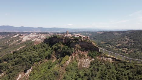 drone footage of the ancient village of civita di bagnoregio, also known as "the dying city", in italy.