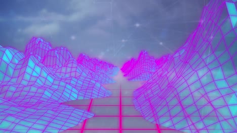 animación de glaciares generados en 3d sobre una red de conexiones y nubes