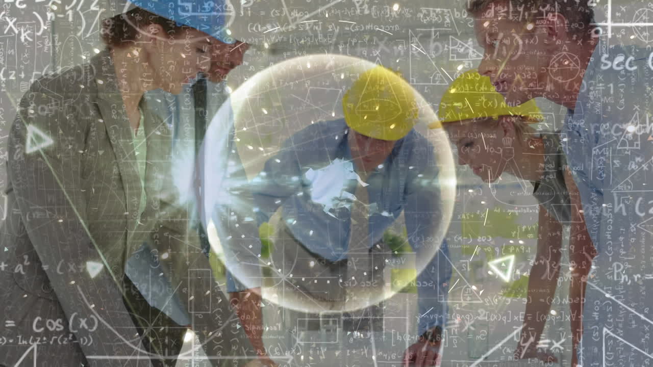 사무실에서 이야기하는 사업가들에 대한 수학적 방정식의 애니메이션