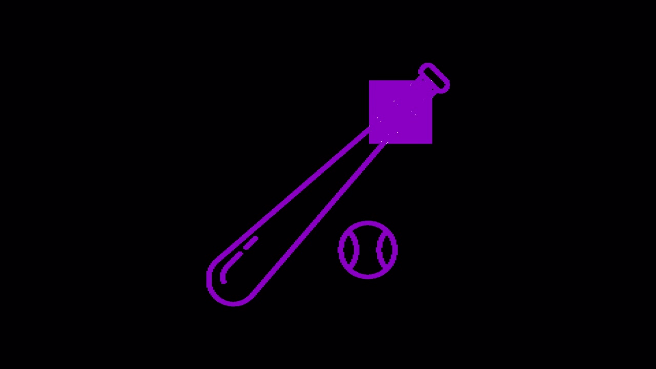 Animazione in Line Art Viola di una Mazza da Baseball e una Palla