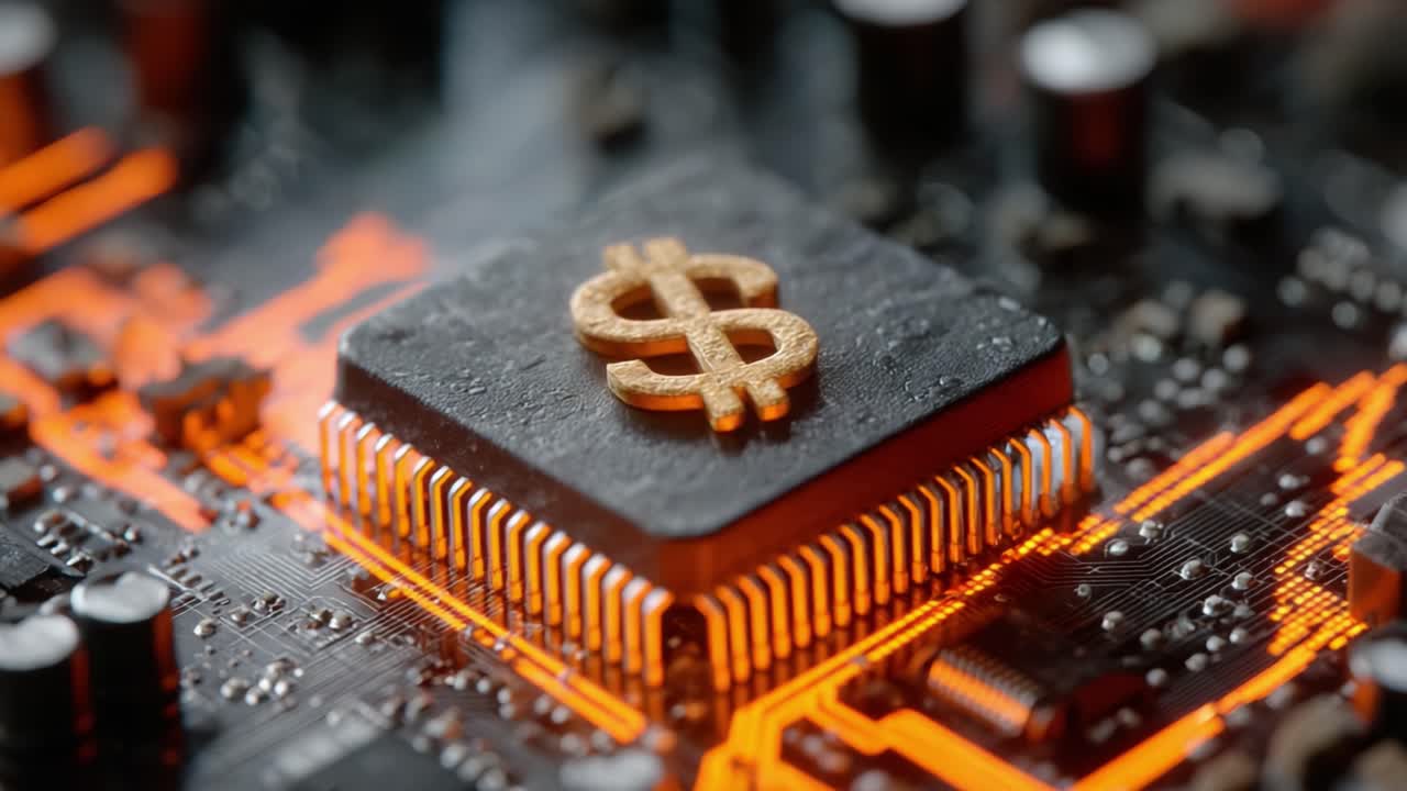 A Close-Up View of a Microchip Embedded with a Dollar Symbol, Highlighting the Intersection of Technology and Finance, and the Evolution of Digital Currency Systems