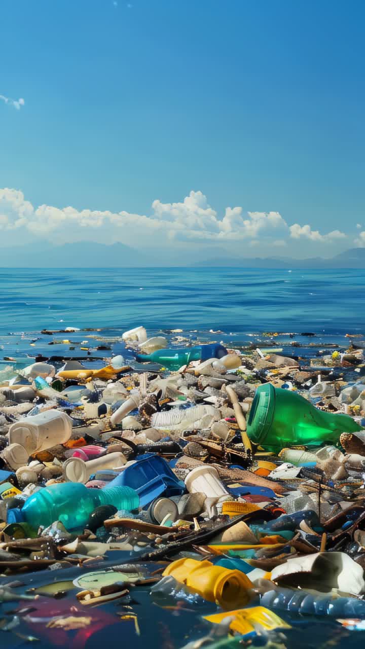 Lot plastic garbage floating on the water. Environment and ocean pollution concept