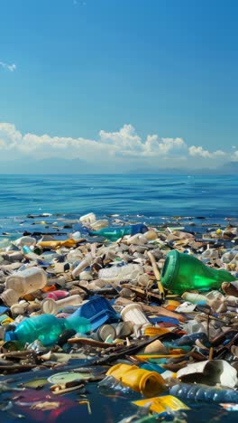 lot plastic garbage floating on the water. environment and ocean pollution concept