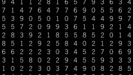 high-tech mathematics scan search with screen full of white numbers changing on black.