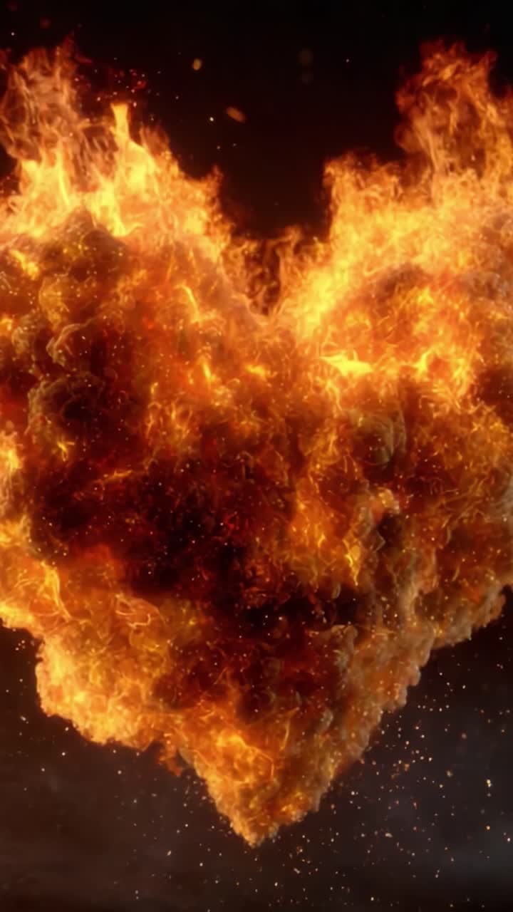 Un'affascinante rappresentazione di fiamme che formano un cuore, che illustra passione e intensità in una forma astratta di arte del fuoco