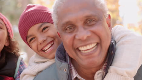 los abuelos afroamericanos sonrientes con los nietos, de cerca
