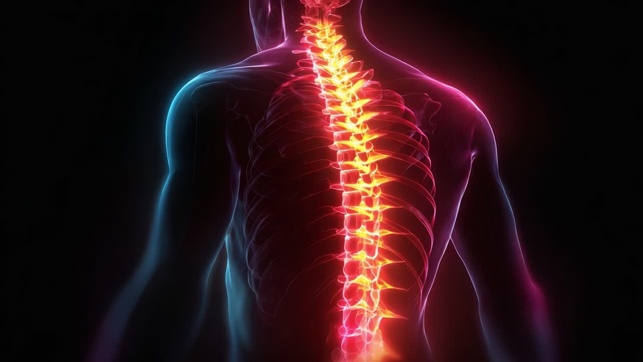 A Stunning Glimpse into the Human Spine: A Visual Journey through the Luminescent Structure of the Vertebral Column in Artistic Representation