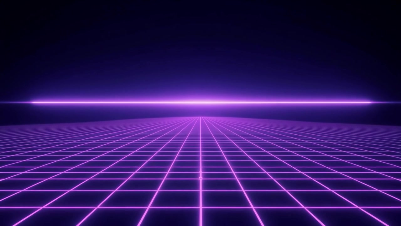 Paesaggio a Griglia Viola Luminosa in Stile Retrò Synthwave