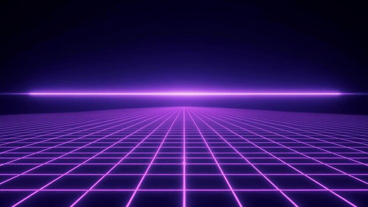 Retro synthwave-stil glødende lilla gitterlandskab