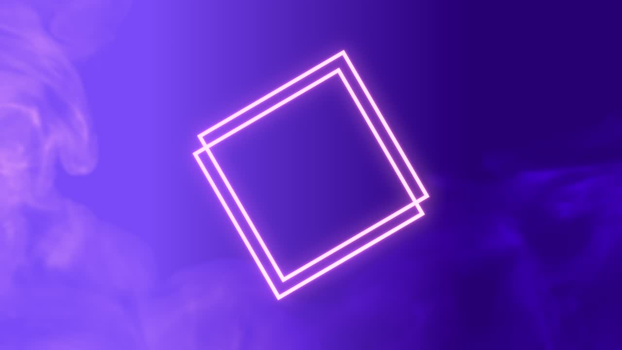 cuadrados púrpuras de neón y humo