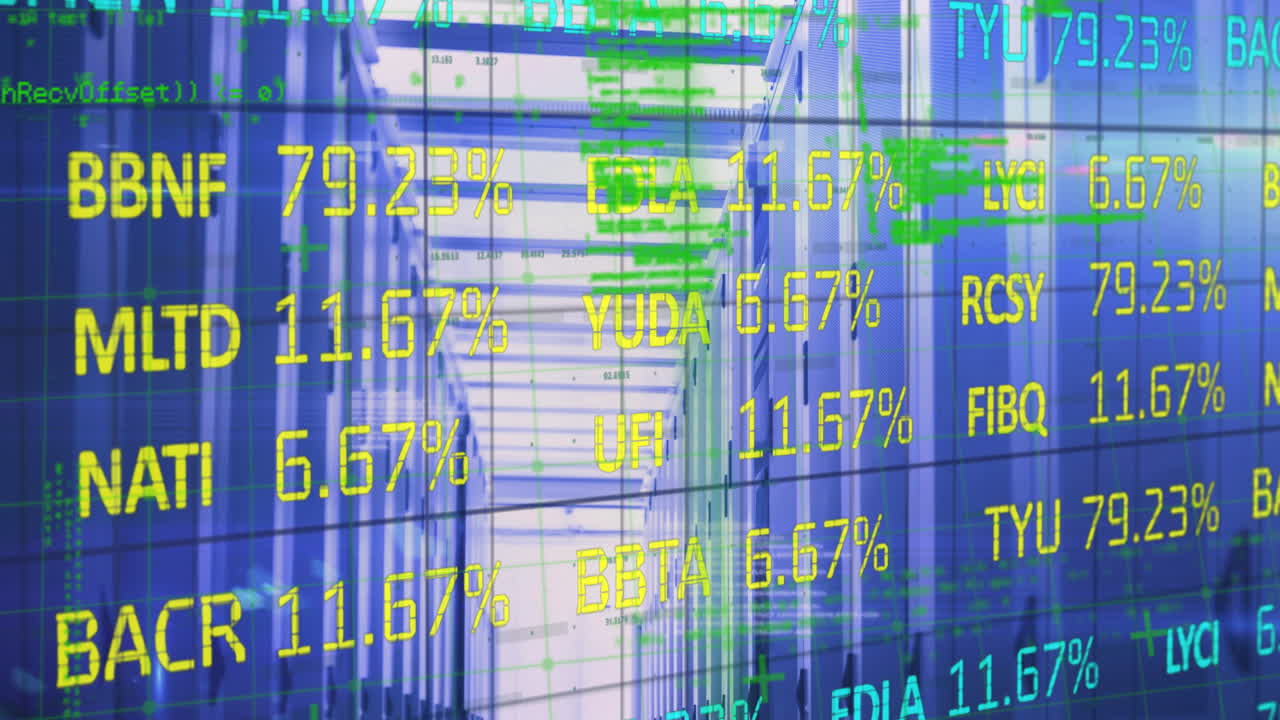 컴퓨터 서버를 통해 금융 데이터 처리의 애니메이션