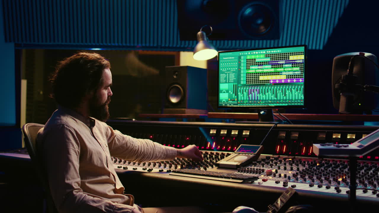 Tracking engineer used audio mixer in professional recording studio