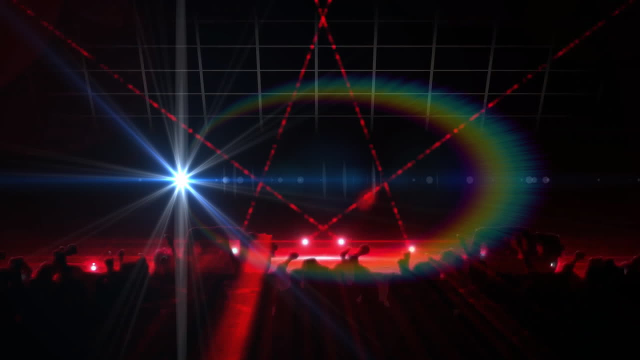 Laser light show animation over crowd dancing at concert