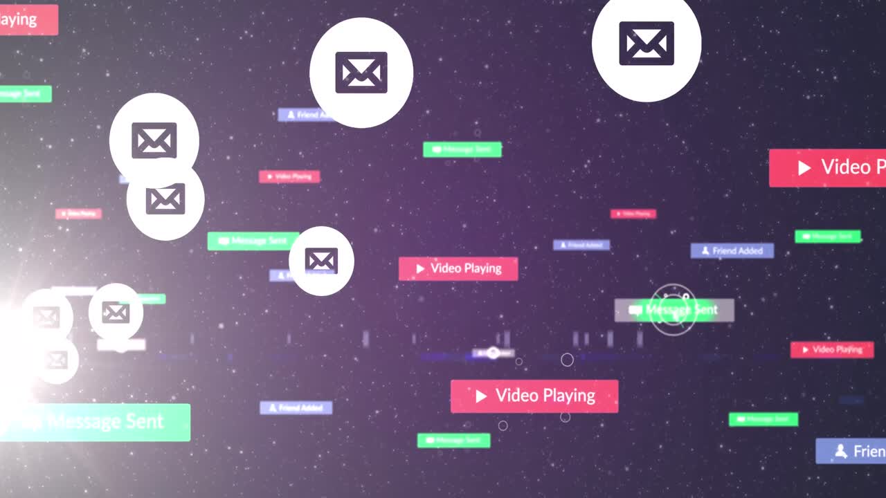 검은 바탕에 있는 미디어 아이콘과 라이트 스 ⁇ 의 애니메이션