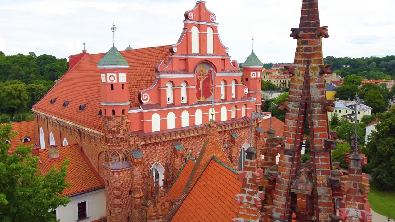 Aerial view of St Anne Church in Vilnius renowned for its intricate red brickwork and ornate details