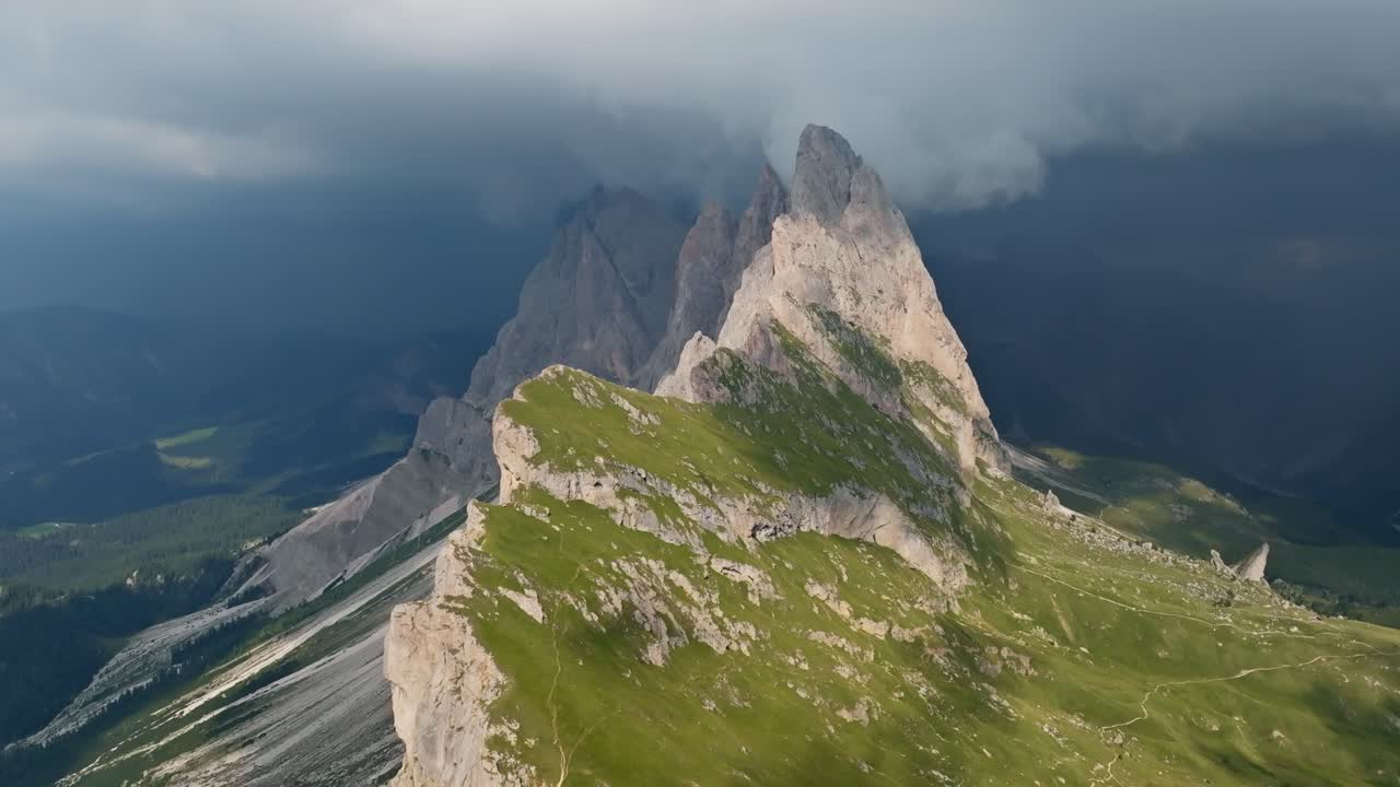 Seceda Mountain ridge in the dolemites of Italy