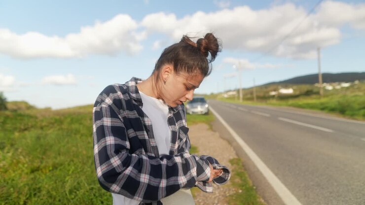 Donna su una strada di campagna
