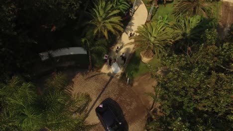 aerial view of wedding day party garden