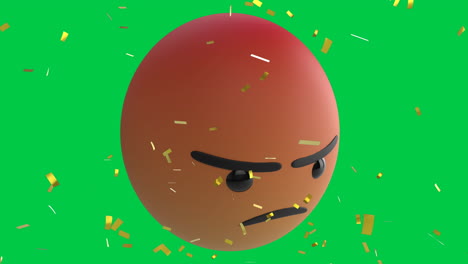 animation of confetti falling over angry emoji emoticon icon on green screen background