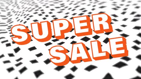 animation of super sale text and spots on white background