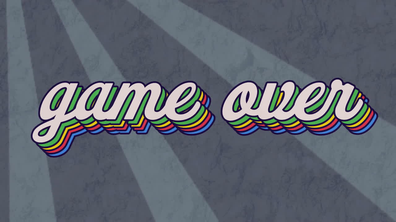 Animation of rainbow game over text over grey pattern background