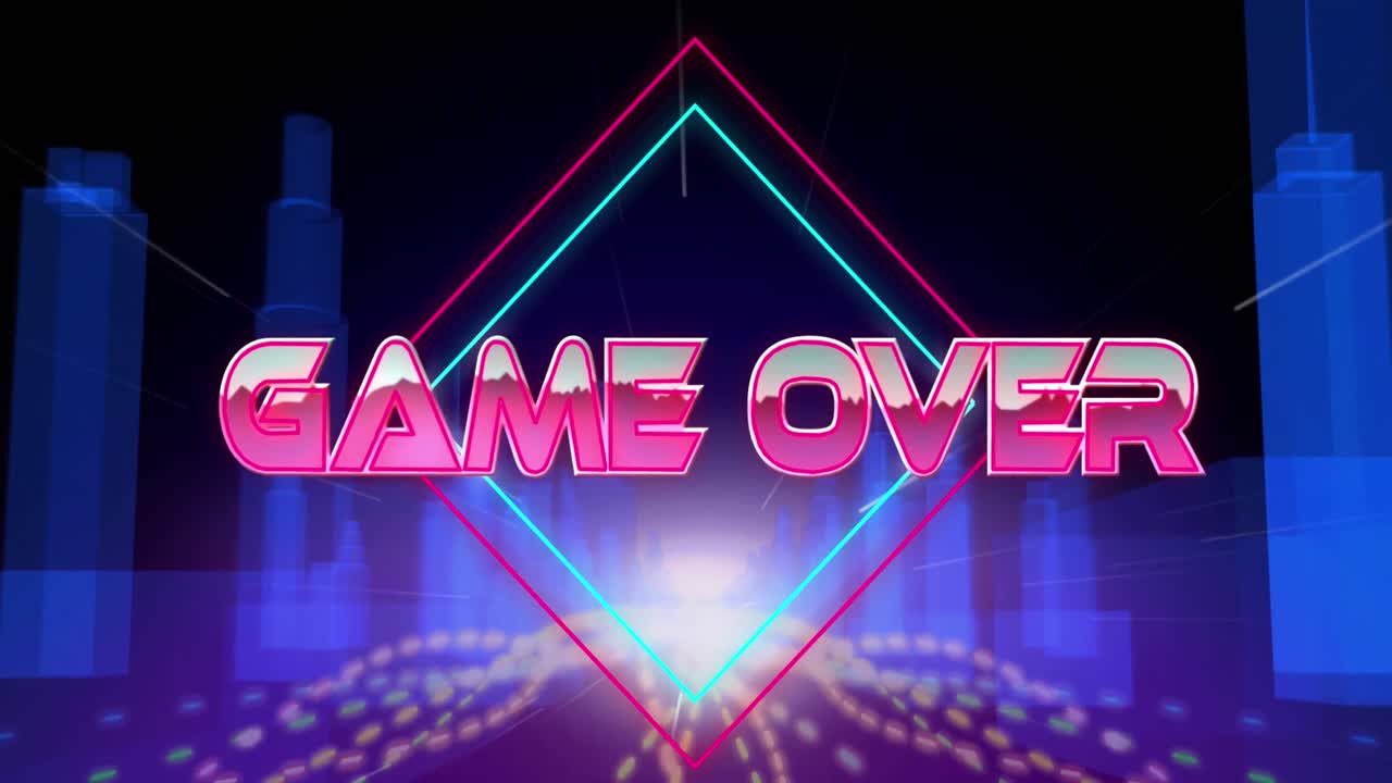 animación del juego sobre texto sobre senderos de luz y ciudad digital sobre fondo negro.