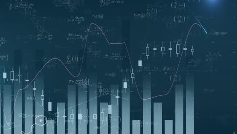 Animation-of-statistical-data-processing-and-mathematical-equations-against-grey-background