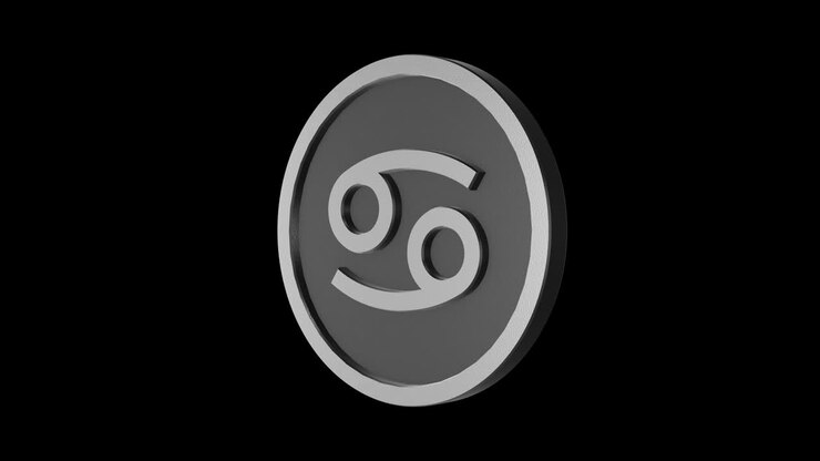 Cancer zodiac sign medallion. Metal silver. Alpha channel