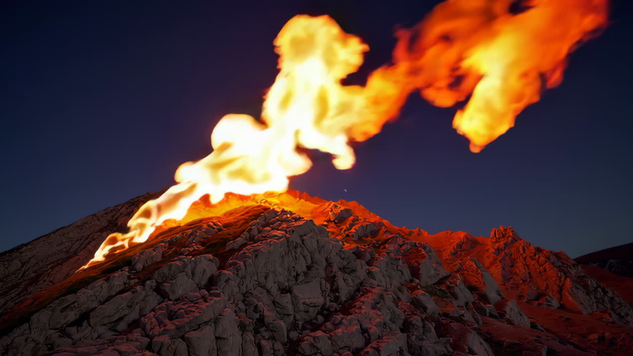 Fiery Volcano at Night