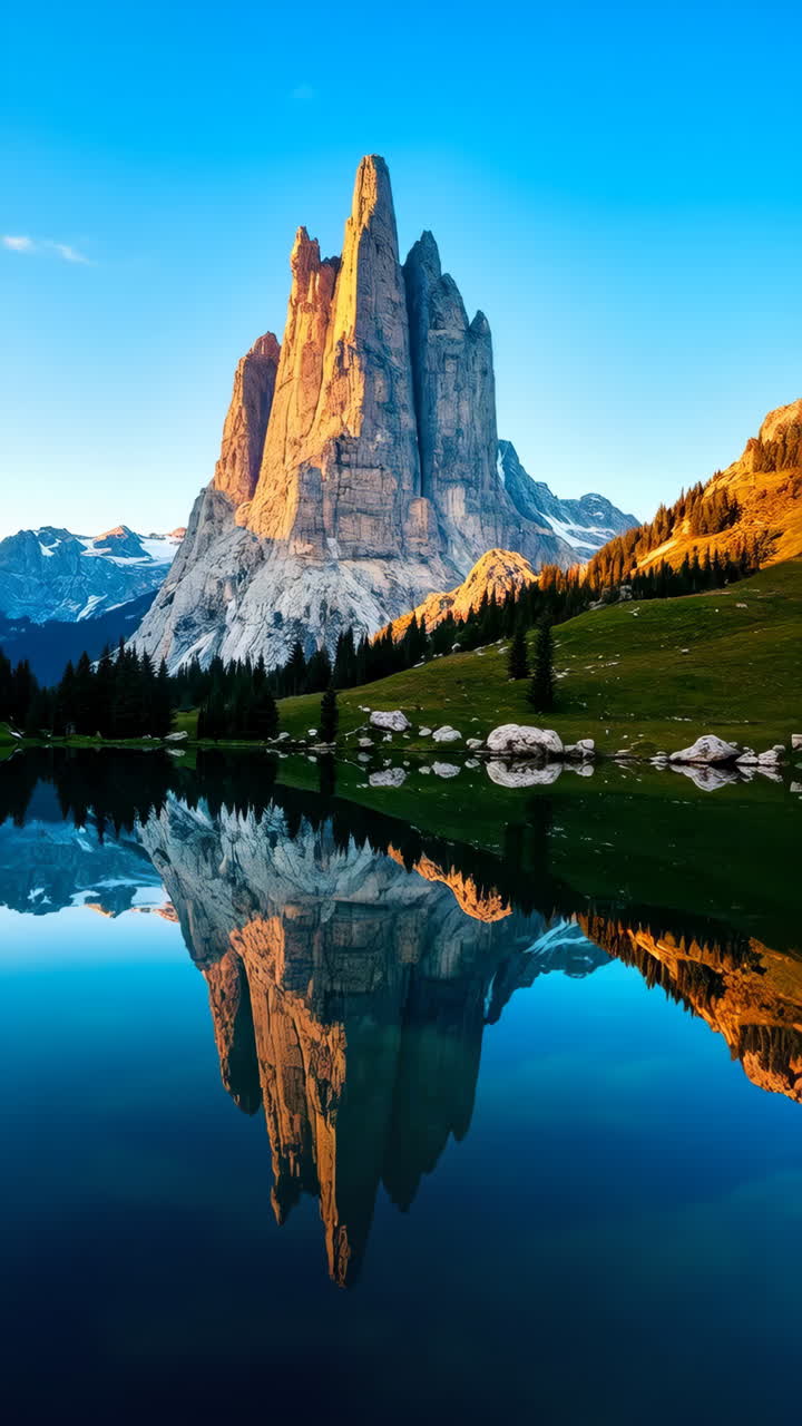 Sunlit Mountain Peak Reflected in a Serene Alpine Lake